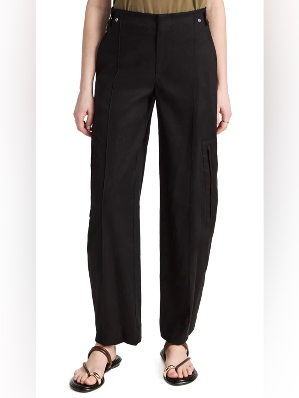 Vince High Waist Utility Trousers Women’s Size 16 Linen Blend Barrel Leg Black